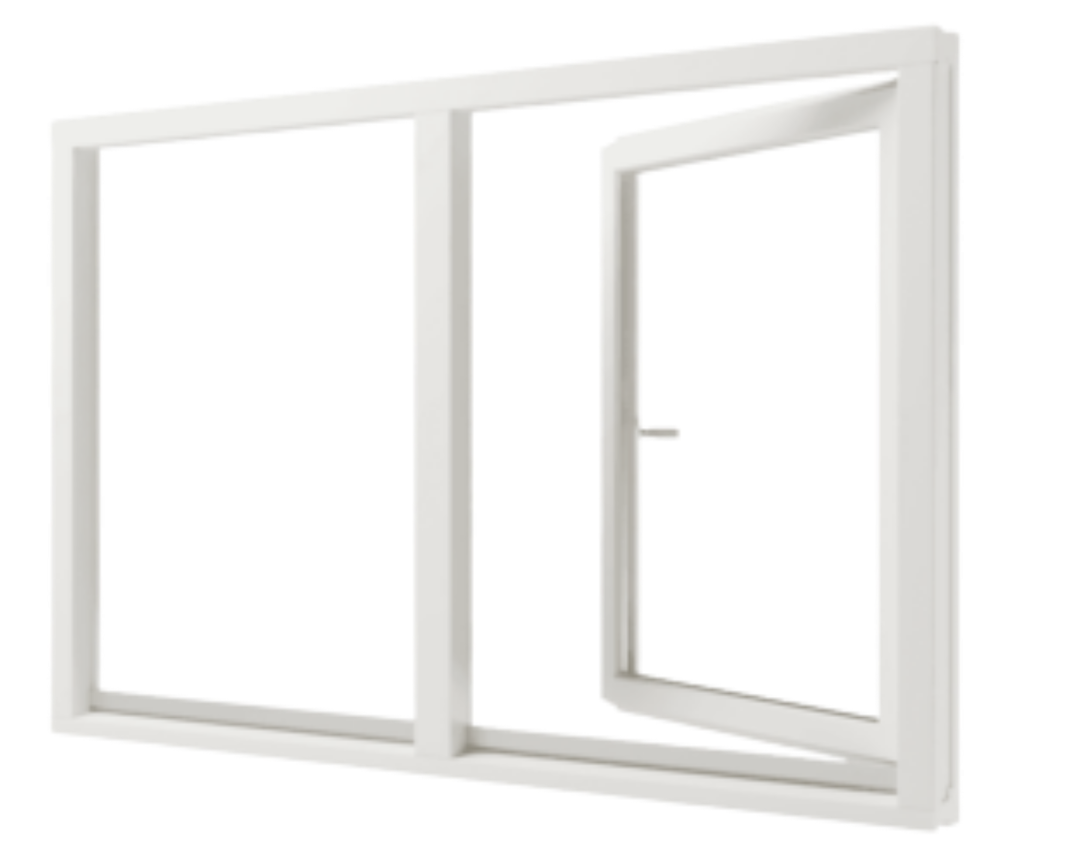 Kunststofffenster weiß aus Kunststoff, Zweiflügelrahmen, rechter Flügel geöffnet mit Griff