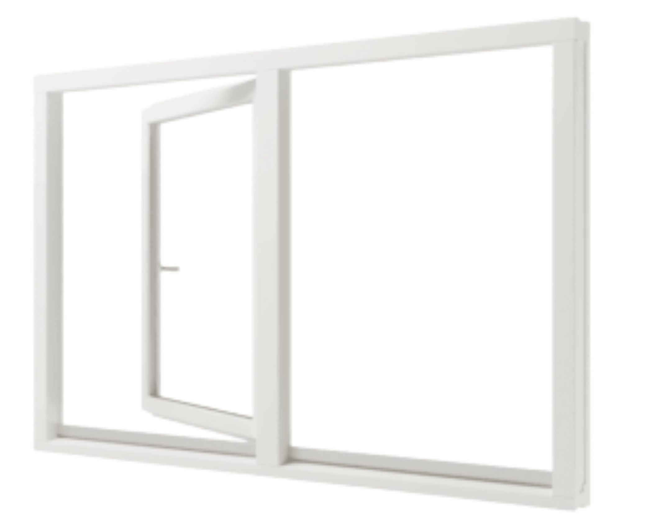 Kunststofffenster weiß mit einem geöffneten Flügel, moderner schlanker Rahmen