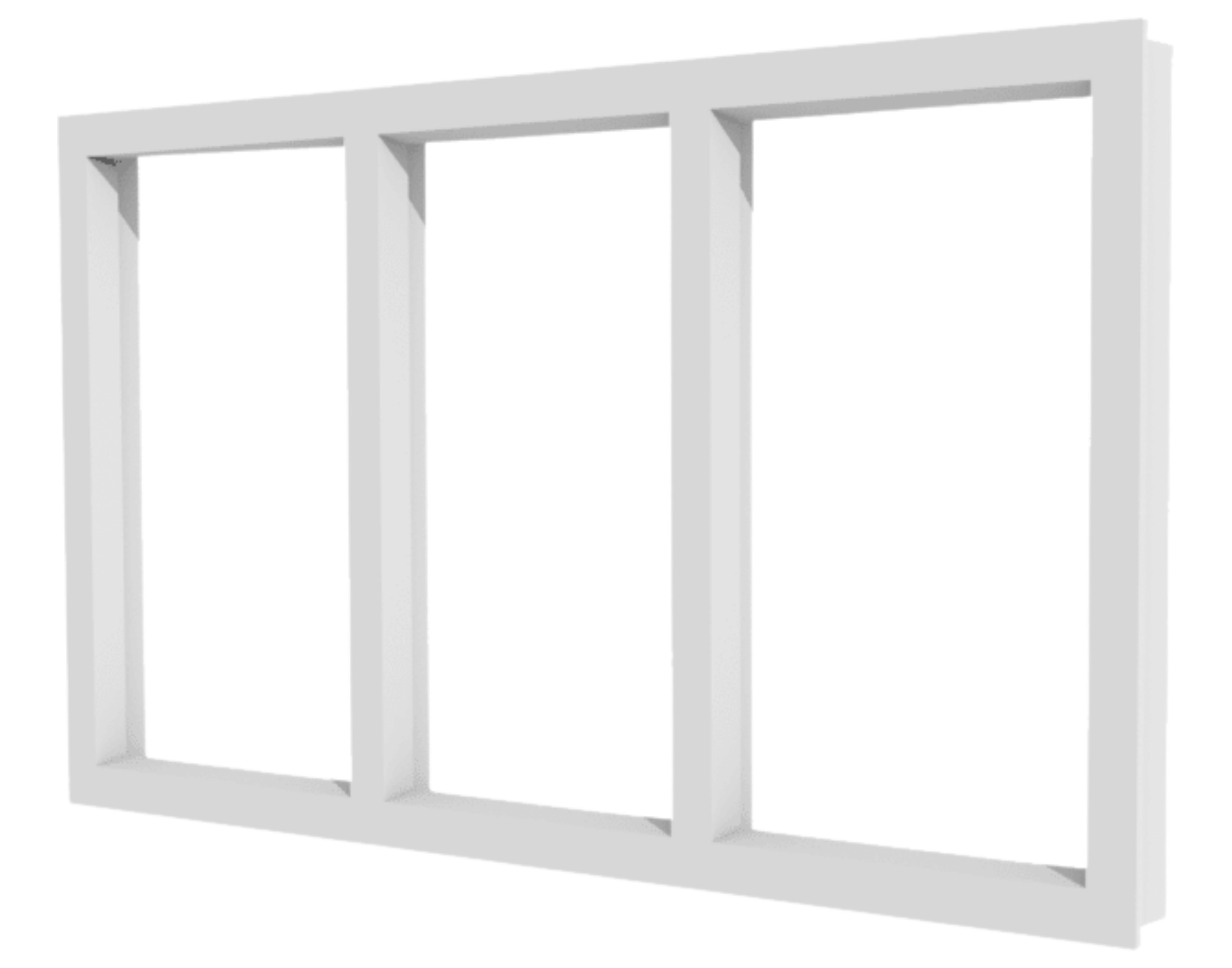 Kunststofffenster weiß aus Kunststoff, dreiteiliges Rahmenprofil ohne Glas, modernes Design