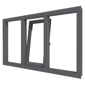 Aluminiumfenster mit mittigem Dreh-Kipp-Flügel und zwei festverglasten Feldern