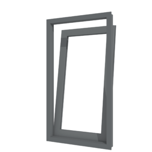 Graue Aluminium-Dreh-Kipp-Tür in gekippter Position